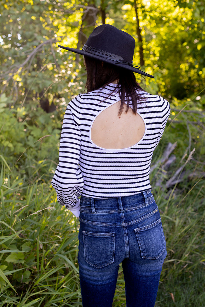 Too Chic Bubble Sleeve Stripe Bodysuit - *LOW STOCK*
