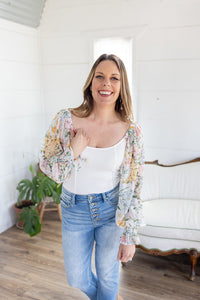 Impress Me Floral Sleeve Off White Bodysuit - *LOW STOCK*