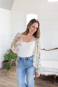Impress Me Floral Sleeve Off White Bodysuit - *LOW STOCK*
