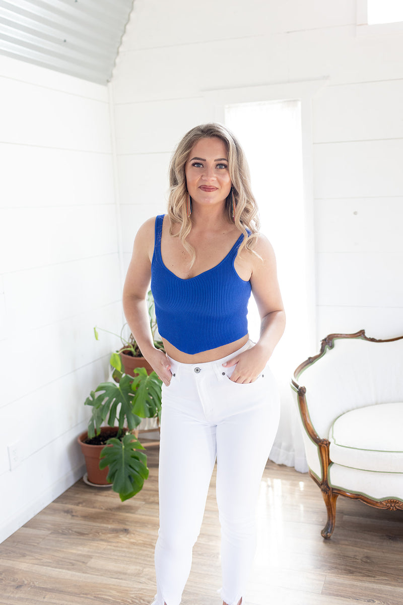 Listen Up Cobalt Blue Ribbed Tank - *LOW STOCK*