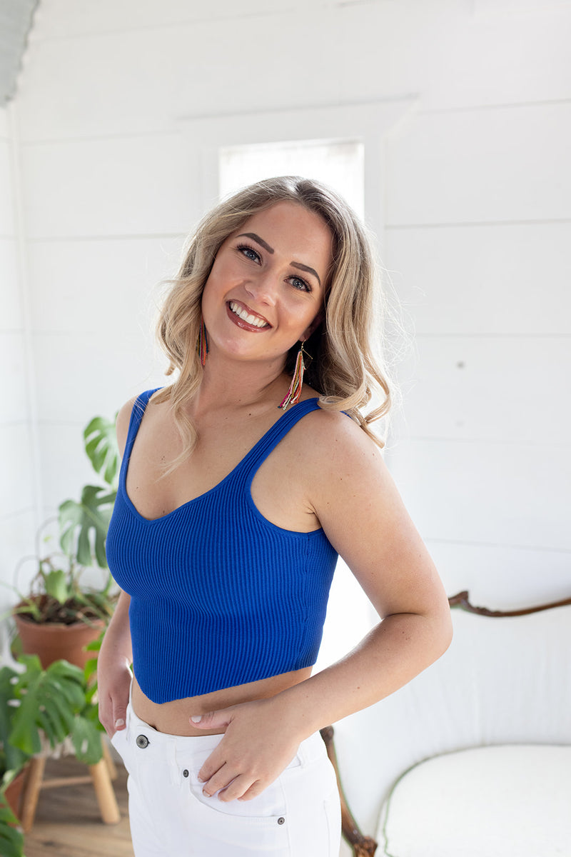 Listen Up Cobalt Blue Ribbed Tank - *LOW STOCK*