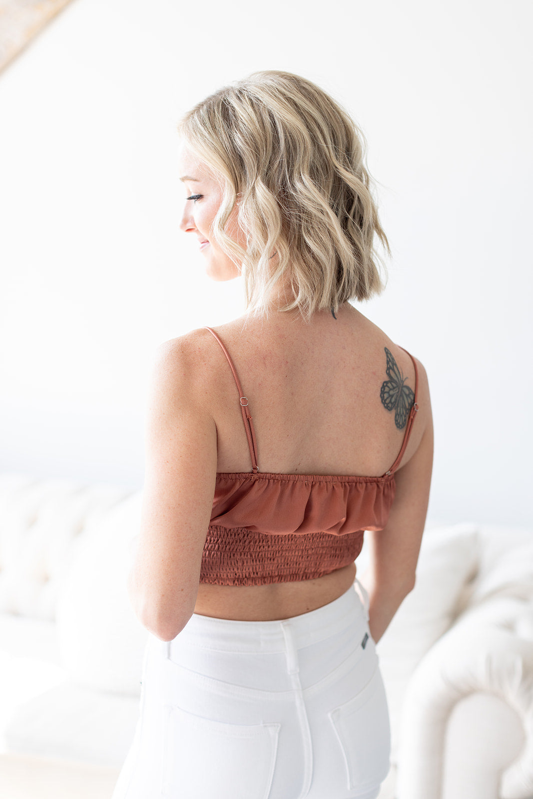 Feeling Flirty Satin Tie Front Crop Tank