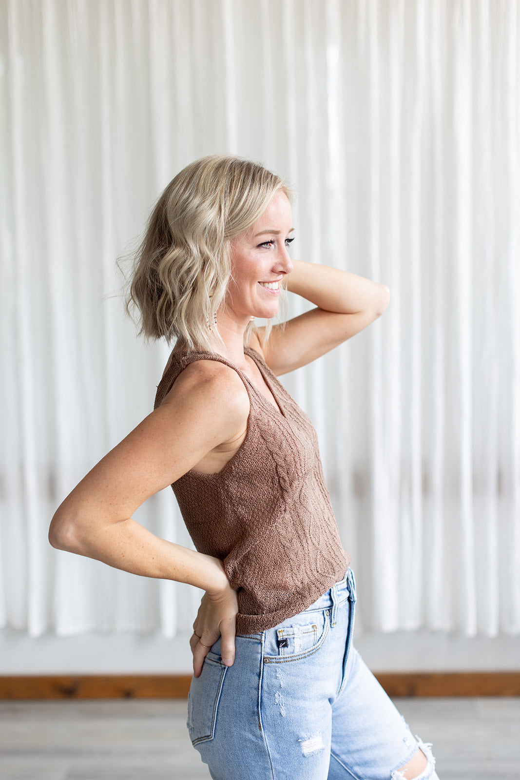 Wonderfully You Cocoa Cable Knit Tank