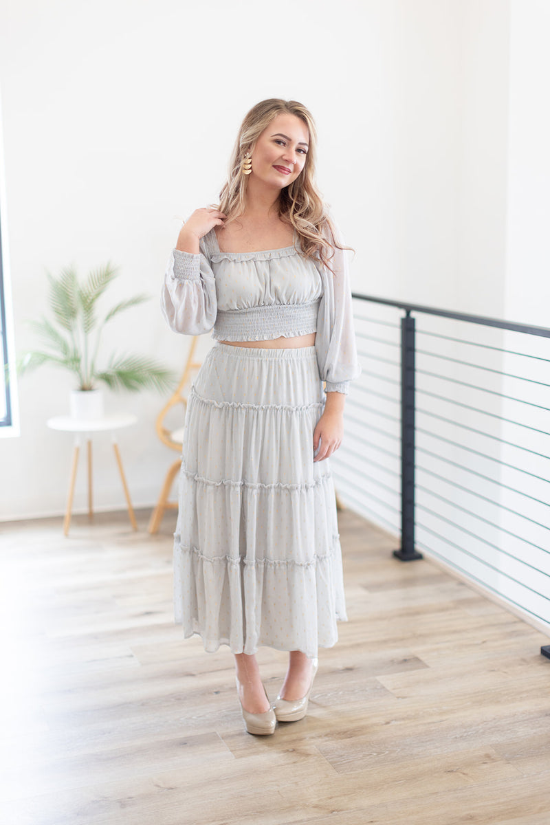Time To Shine Gold Sparkle Tiered Midi Skirt - *LOW STOCK*