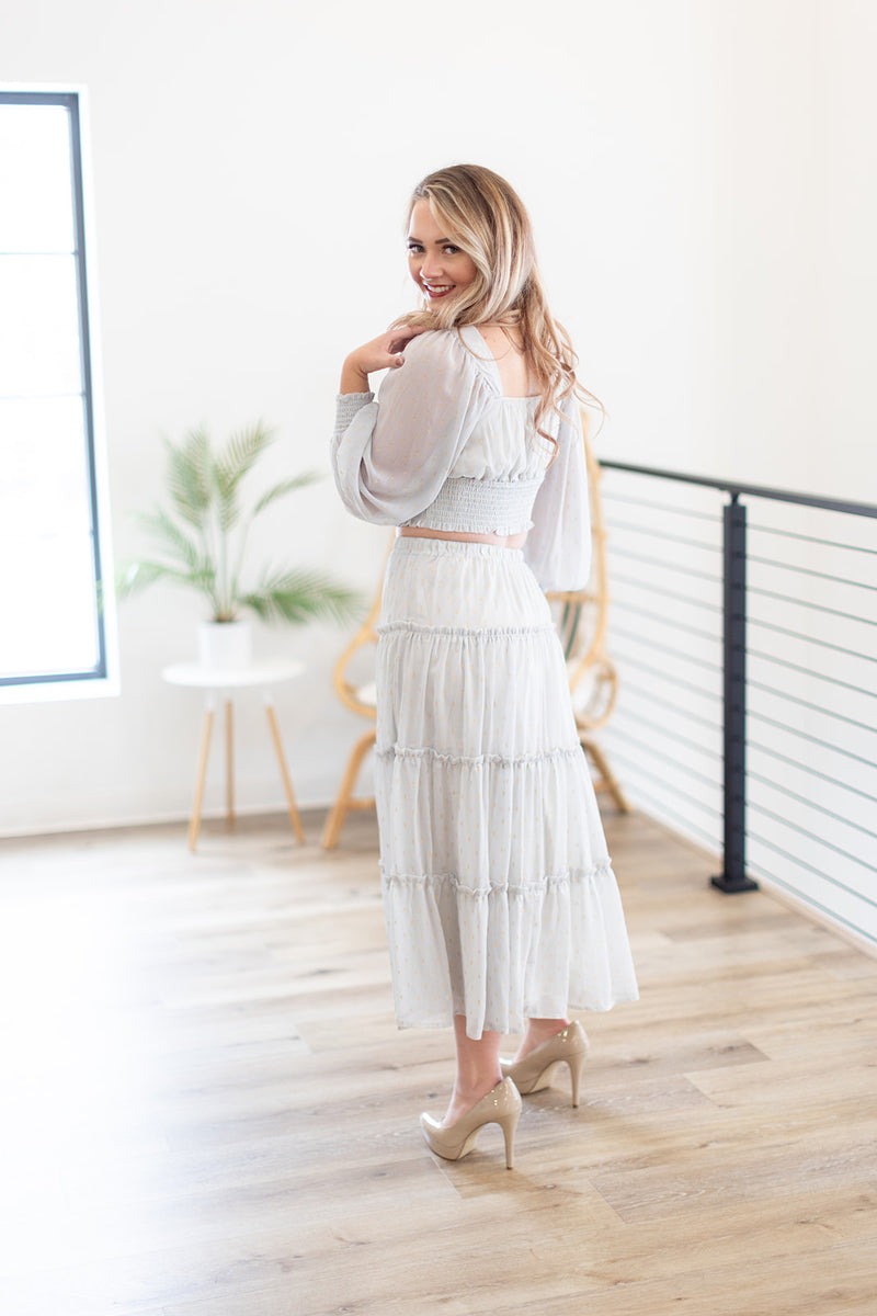 Time To Shine Gold Sparkle Tiered Midi Skirt - *LOW STOCK*