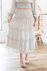 Time To Shine Gold Sparkle Tiered Midi Skirt - *LOW STOCK*