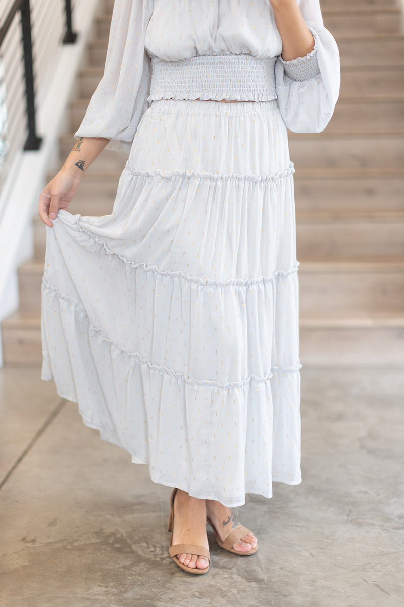 Time To Shine Gold Sparkle Tiered Midi Skirt - *LOW STOCK*