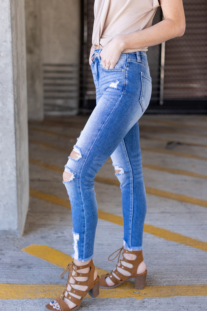 Escape The Crowd High Rise Destructed Ankle Skinny - *LOW STOCK*