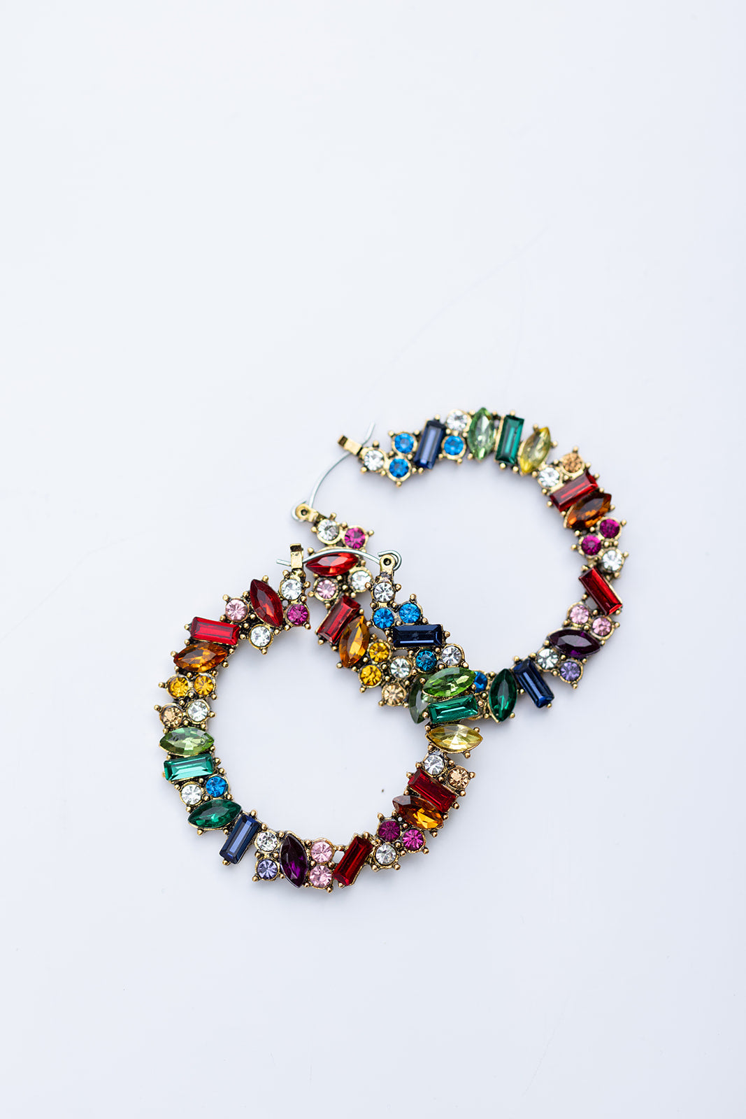 Multi colored rhinestone discount hoop earrings