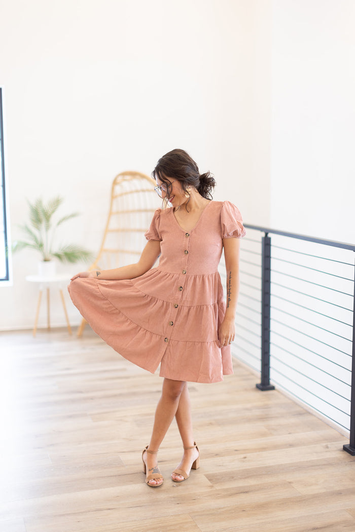 At First Glance Tiered Corduroy Dress - *1 LEFT*