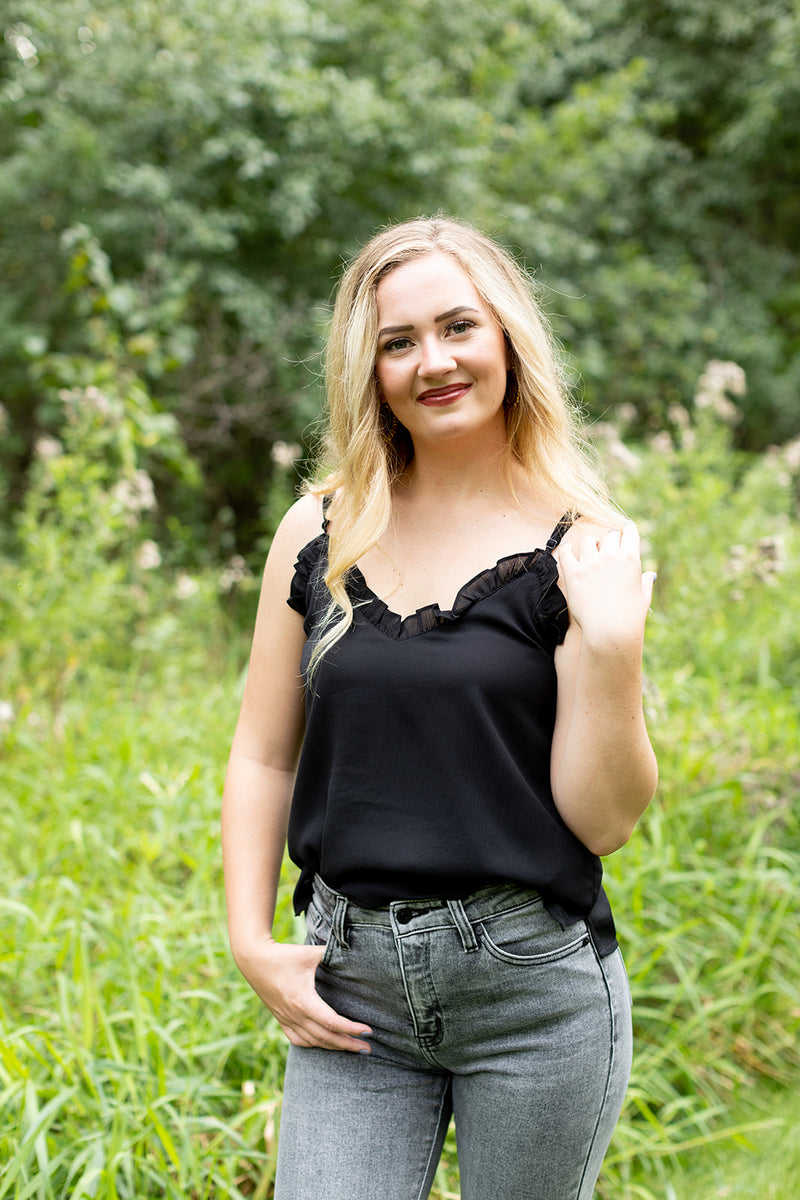 For The Girls Black Ruffle Tank - *LOW STOCK*