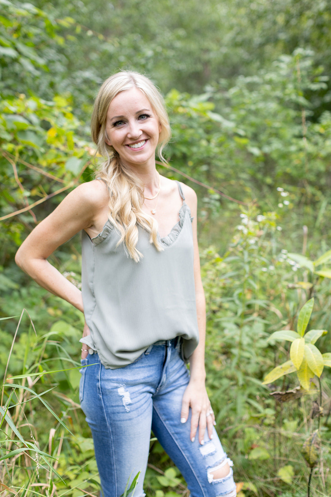 For The Girls Sage Ruffle Tank - *LOW STOCK*
