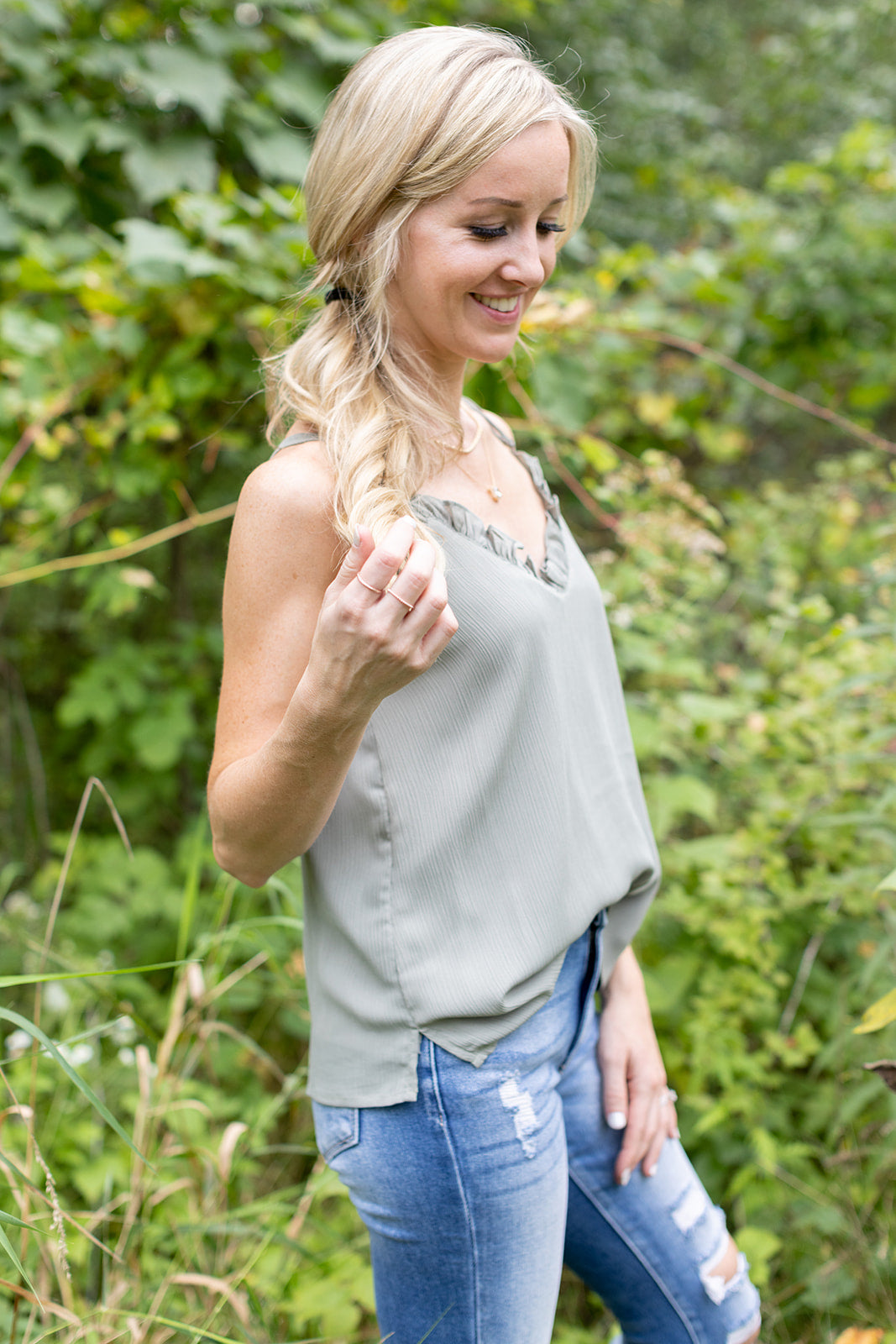 For The Girls Sage Ruffle Tank - *LOW STOCK*