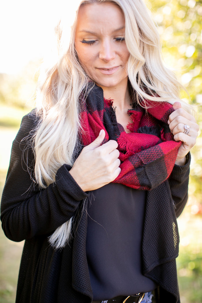 Just Chillin' Red Plaid Infinity Scarf - *1 LEFT*